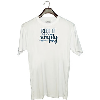                       UDNAG Unisex Round Neck Graphic 'Fishing | Reel it' Polyester T-Shirt White                                              