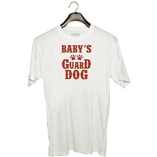                       UDNAG Unisex Round Neck Graphic 'Dogs | Baby's guard dog' Polyester T-Shirt White                                              