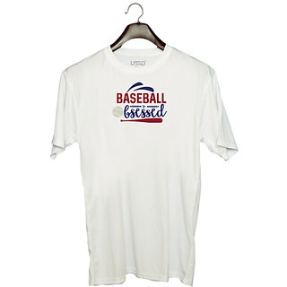                       UDNAG Unisex Round Neck Graphic 'Baseball | Baseball obsessed' Polyester T-Shirt White                                              