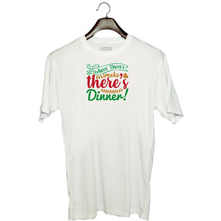                       UDNAG Unisex Round Neck Graphic 'Christmas | where there's smoke there's dinner' Polyester T-Shirt White                                              