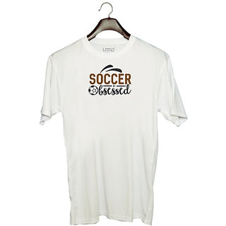                       UDNAG Unisex Round Neck Graphic 'Soccer | Soccer obsessed' Polyester T-Shirt White                                              
