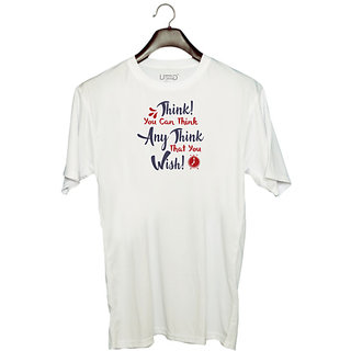                       UDNAG Unisex Round Neck Graphic 'You can think any think that you wish | Dr. Seuss' Polyester T-Shirt White                                              
