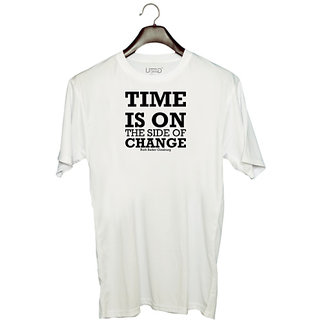                       UDNAG Unisex Round Neck Graphic 'Time | Time is on the side of change' Polyester T-Shirt White                                              