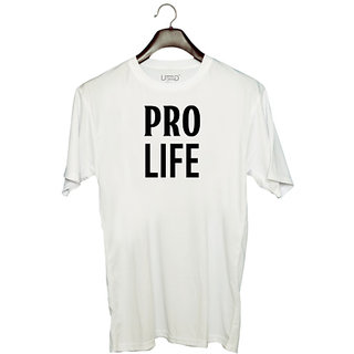                       UDNAG Unisex Round Neck Graphic 'Life | Pro life' Polyester T-Shirt White                                              