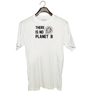                       UDNAG Unisex Round Neck Graphic 'Plan | There is no planet B' Polyester T-Shirt White                                              