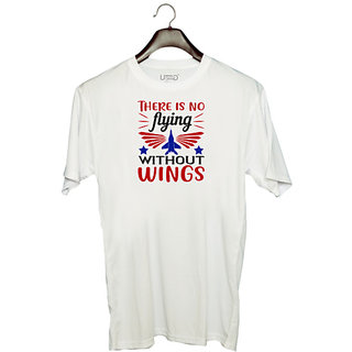                       UDNAG Unisex Round Neck Graphic 'Airforce | There is no flying without wings' Polyester T-Shirt White                                              