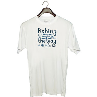                       UDNAG Unisex Round Neck Graphic 'Fishing | Fishing the way' Polyester T-Shirt White                                              