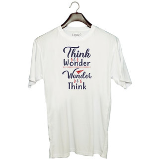                       UDNAG Unisex Round Neck Graphic 'Think wonder | Dr. Seuss' Polyester T-Shirt White                                              