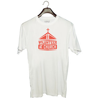                       UDNAG Unisex Round Neck Graphic 'Volunteers | I Volunteer At Church' Polyester T-Shirt White                                              