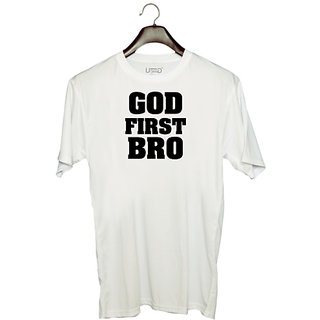                       UDNAG Unisex Round Neck Graphic 'Brother |  first bro' Polyester T-Shirt White                                              