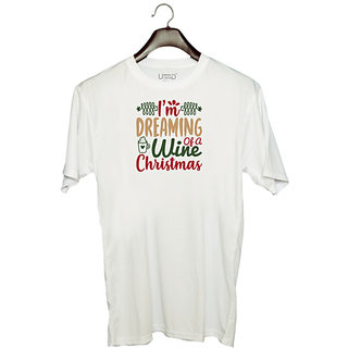                       UDNAG Unisex Round Neck Graphic 'Christmas | i'm dreaming of a wine cristmas' Polyester T-Shirt White                                              