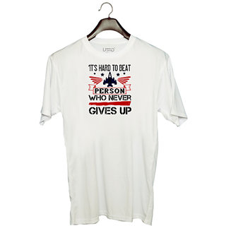                       UDNAG Unisex Round Neck Graphic 'Airforce | this hard to beat a person who never give up' Polyester T-Shirt White                                              