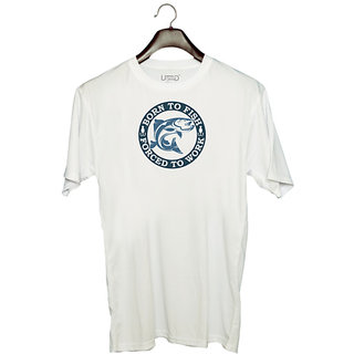                       UDNAG Unisex Round Neck Graphic 'Fishing | Born to fish' Polyester T-Shirt White                                              