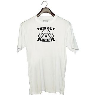                       UDNAG Unisex Round Neck Graphic 'Beer | this guy needs a beer' Polyester T-Shirt White                                              
