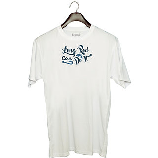                       UDNAG Unisex Round Neck Graphic 'Fishing | Long Rod can' Polyester T-Shirt White                                              