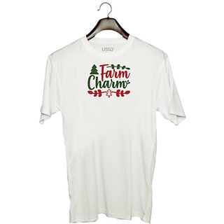                       UDNAG Unisex Round Neck Graphic 'Christmas | farm charm' Polyester T-Shirt White                                              