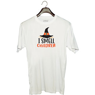                       UDNAG Unisex Round Neck Graphic 'Halloween | I smell children' Polyester T-Shirt White                                              
