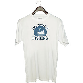                       UDNAG Unisex Round Neck Graphic 'Fishing | Cool people do fishing' Polyester T-Shirt White                                              