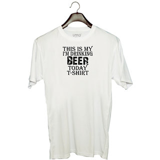                       UDNAG Unisex Round Neck Graphic 'Beer | this my i'm drinking' Polyester T-Shirt White                                              