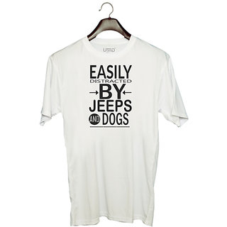                       UDNAG Unisex Round Neck Graphic 'Dog | Easily distracted by jeeps' Polyester T-Shirt White                                              