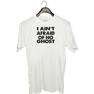                       UDNAG Unisex Round Neck Graphic 'Ghost | i ain't afraid of no' Polyester T-Shirt White                                              