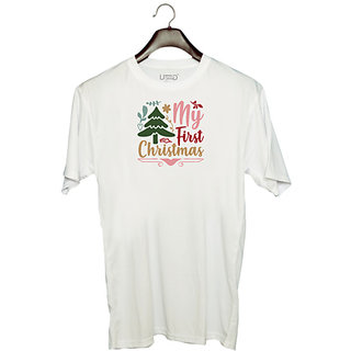                       UDNAG Unisex Round Neck Graphic 'Christmas | my first christmas copy' Polyester T-Shirt White                                              