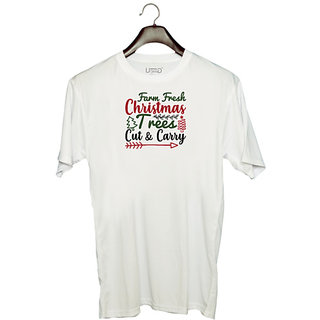                       UDNAG Unisex Round Neck Graphic 'Christmas | farm fresh christmas trees cut and carry' Polyester T-Shirt White                                              