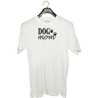                       UDNAG Unisex Round Neck Graphic 'Dog | Mom' Polyester T-Shirt White                                              