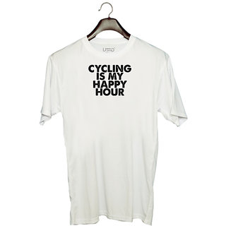                       UDNAG Unisex Round Neck Graphic 'Cycling | cycling is my happy hour' Polyester T-Shirt White                                              