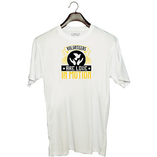                       UDNAG Unisex Round Neck Graphic 'Volunteers | Volunteers are love in motion' Polyester T-Shirt White                                              