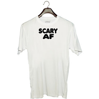                       UDNAG Unisex Round Neck Graphic 'Scary | scary af' Polyester T-Shirt White                                              