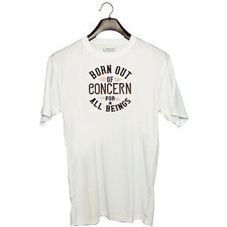                       UDNAG Unisex Round Neck Graphic 'Peace | Born out of concern for all beings' Polyester T-Shirt White                                              