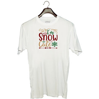                       UDNAG Unisex Round Neck Graphic 'Christmas | i am snow cute' Polyester T-Shirt White                                              