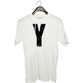                      UDNAG Unisex Round Neck Graphic 'Alphabet | Y' Polyester T-Shirt White                                              