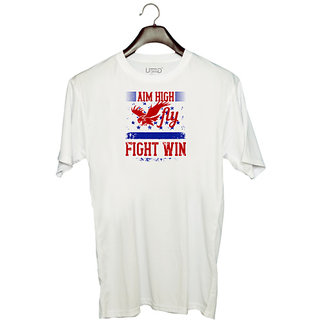                       UDNAG Unisex Round Neck Graphic 'Airforce | Aim High. FlyFightWin' Polyester T-Shirt White                                              