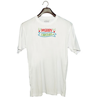                       UDNAG Unisex Round Neck Graphic 'Christmas | merry christmasss1' Polyester T-Shirt White                                              