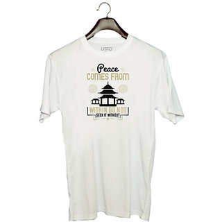                       UDNAG Unisex Round Neck Graphic 'Buddhism | Peace comes from within. Do not seek it without' Polyester T-Shirt White                                              