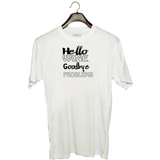                       UDNAG Unisex Round Neck Graphic 'Wine | hello wine goodbye problems' Polyester T-Shirt White                                              