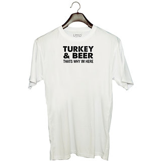                       UDNAG Unisex Round Neck Graphic 'Beer | turkey & beer' Polyester T-Shirt White                                              