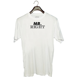                       UDNAG Unisex Round Neck Graphic 'Couple | mr. right' Polyester T-Shirt White                                              