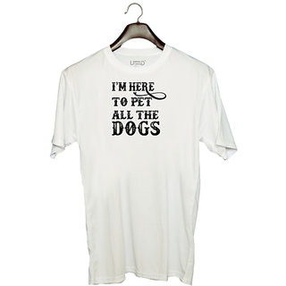                       UDNAG Unisex Round Neck Graphic 'Dog | i'm here to pet' Polyester T-Shirt White                                              