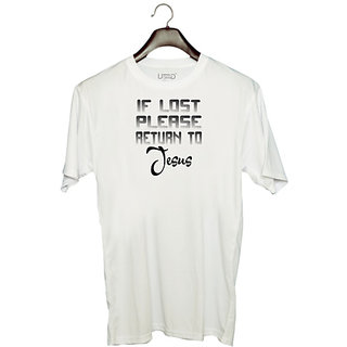                       UDNAG Unisex Round Neck Graphic 'if lost please' Polyester T-Shirt White                                              