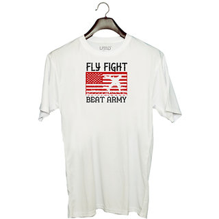                       UDNAG Unisex Round Neck Graphic 'Airforce | fly fight beat army' Polyester T-Shirt White                                              