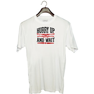                       UDNAG Unisex Round Neck Graphic 'Airforce | hurry up and wait' Polyester T-Shirt White                                              