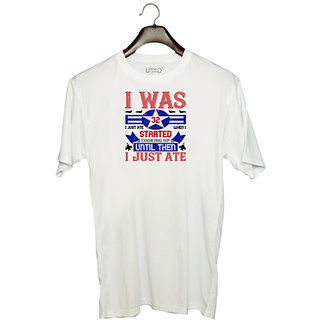                       UDNAG Unisex Round Neck Graphic 'Airforce | i was 3 i just ate when i started' Polyester T-Shirt White                                              