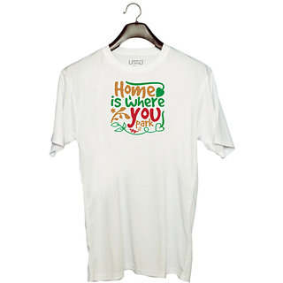                       UDNAG Unisex Round Neck Graphic 'Christmas | home is where you' Polyester T-Shirt White                                              