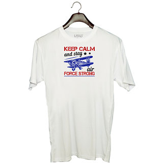                       UDNAG Unisex Round Neck Graphic 'Airforce | Keep calm and stay Air Force strong' Polyester T-Shirt White                                              