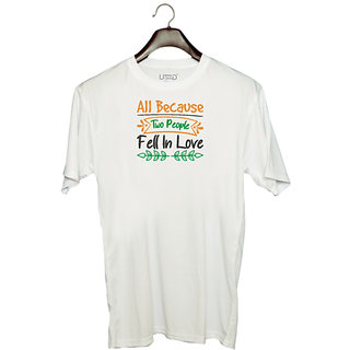                       UDNAG Unisex Round Neck Graphic 'Christmas | all because two people fell in love' Polyester T-Shirt White                                              