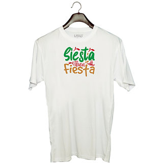                       UDNAG Unisex Round Neck Graphic 'Christmas | siesta then fiesta' Polyester T-Shirt White                                              