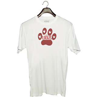                       UDNAG Unisex Round Neck Graphic 'Lions | Lions' Polyester T-Shirt White                                              
